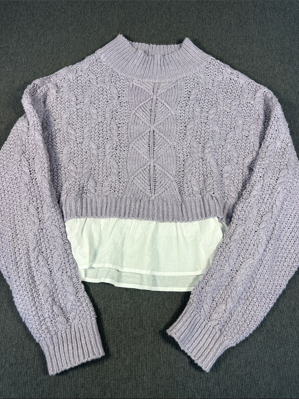 Maeve Layered Peplum Cropped Mockneck Sweater Anthropologie Purple Womens XL EUC